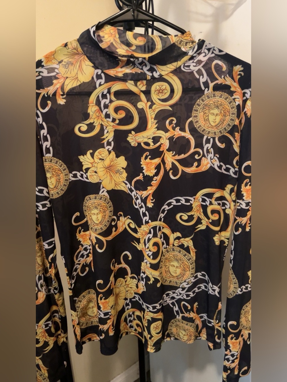 Black & Gold Medallion Print Long Sleeve Men’s Shirt